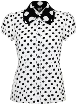 Hell Bunny Yaya Polka Dot Blouse with Frill Collar and Puff Sleeves