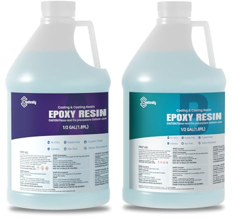 Creatorally Epoxidharz mit Härter 1: 1 Set, 1 Gallone/3,78L Klares Blasenfreies Epoxy Resin, Glasklar Gießharz mit Messbecher, Rührstab für Schmuck, Formen, Wohnkultur
