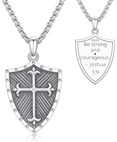 PARYFO Templer Kreuz Schild Kette 925 Sterling Silber Crusader Knights Templer Anhänger Halskette Christian Amulett Viking Schmuck Geschenke für Männer und Damen
