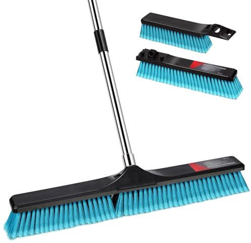 24 Push Broom Outdoor Heavy Duty, Commercial Push Broom for Cleaning with 55 Long Handle and Stiff Bristles, Large Shop Broom for Driveway Garage Yard Patio Warehouse Concrete Floor Cleaning