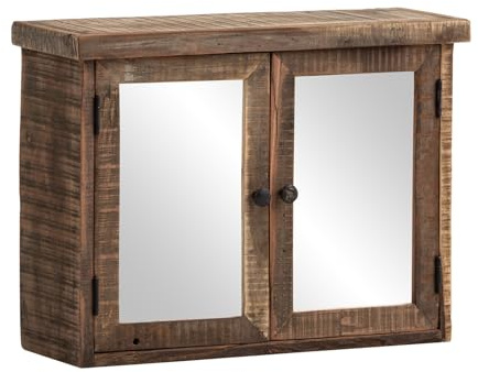 Woodkings Spiegelschrank Sumatra | Bad Hängeschrank 60x45x20 cm | rustikaler Wandschrank aus Altholz | Holzschrank für Gäste-WC Badezimmer | Chalet Feeling Landhaus