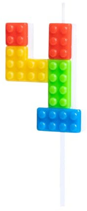 Zahlenkerze * BAUSTEINE * mit Steckfuß als Deko für Kindergeburtstag | ca. 12,5x4cm | Blocks Tortendeko Kinder Geburtstag Geburtstagskerze Zahlen Kerzen, Stil: Zahl 4