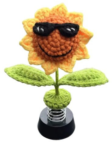 Girasoli fatti a mano fiore decorazione auto figura oscillante auto occhiali da sole sorridenti girasole casa ufficio cruscotto decorazione accessori decorazione auto interni per donne e ragazze