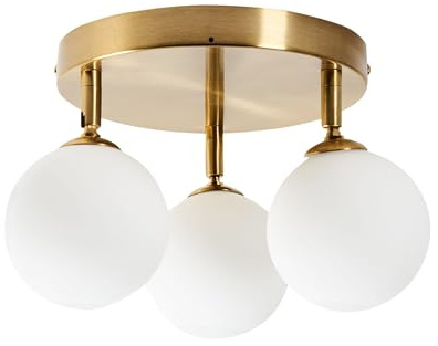 Beliani Deckenleuchte mit Kugel Glasschirmen messing/weiß glamourös 3-flammig Mavilla