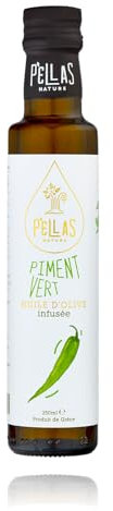 Pellas Nature Olivenöl Extra Vergine mit Grüne Chilis - Olivenöl kaltgepresst, Testsieger aus Griechenland, OK-Kosher, ohne Zusatzstoffe, 250ml Ölflasche
