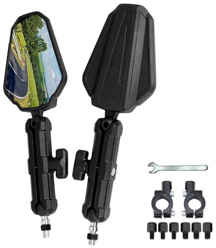Maoyubelt Universal Motorrad Spiegel e-geprüft E24, mit M8 M10 Rechtsgewinde Linksgewinde, Motorrad-Rückspiegel mit 22-mm-Montagehalterungen, 360°Drehbar, kompatibal für Scooter Roller ATV Dirt Bike