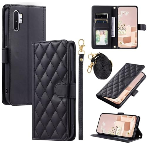 Handyhülle für Samsung Galaxy Note 10 Plus Hülle mit Band Klappbar,Premium Leder Klappbar Tasche Flip Case Magnet Kartenfach Standfunktion Klapphülle Schutzhülle für Galaxy Note 10 Plus(Schwarz)