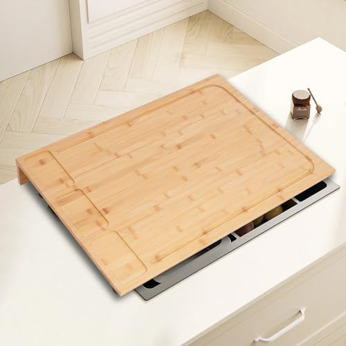 Piastra di copertura per fornello, tagliere 75 x 54 cm, in bambù, copertura per fornelli multifunzionale, per case, dormitori, piccoli appartamenti