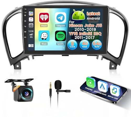 Inefala 8 Core 4+64G Radio para Nissan Juke J15 2010-2019/YF15 Infiniti ESQ 2011-2017 Android 15 con Wireless Carplay y Android Auto, 9'' Pantalla Táctil Estéreo Radio con Bluetooth 59UI GPS FM/RDS