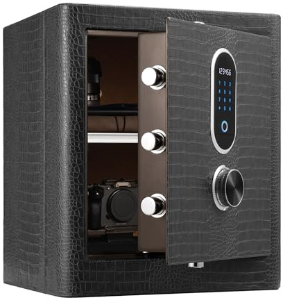 RPNB Safe, Luxuriöser Kunstleder-Heimtresor mit Touchscreen, Verstecktem Knopf, Sprachansage und Doppelter Warnfunktion. Großer Biometrischer Fingerabdruck-Tresor, Ideal für Home, Office, Hotels, 63 L