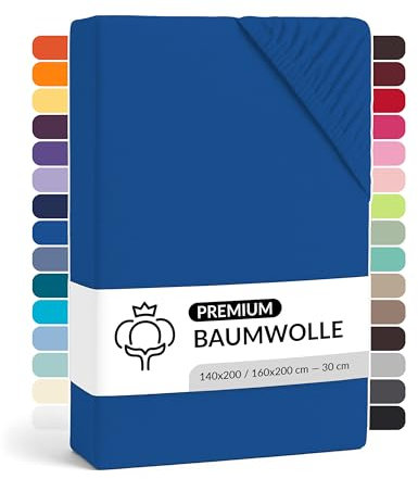 LARAWELL Spannbettlaken 140x200cm Baumwolle, bis 160x200, royal blau, Spannbetttuch Jersey (gekämmt), Matratzenhöhe bis 22 cm, bügelfrei, atmungsaktiv, formstabil