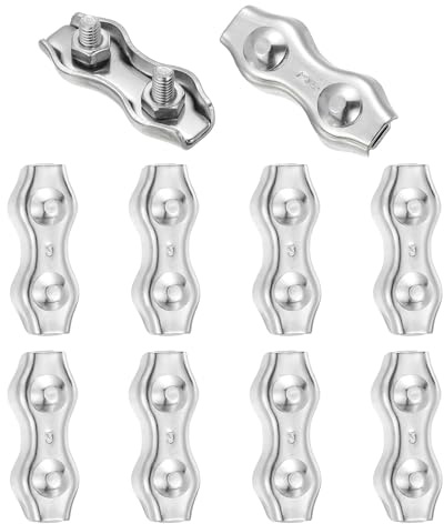 sourcing map M3 304 Stainless Steel Double Wire Rope Clips, Cable Clamp Fixing Clips for 2mm to 2.5mm Diameter Wire Rope Fastener, 10pcs