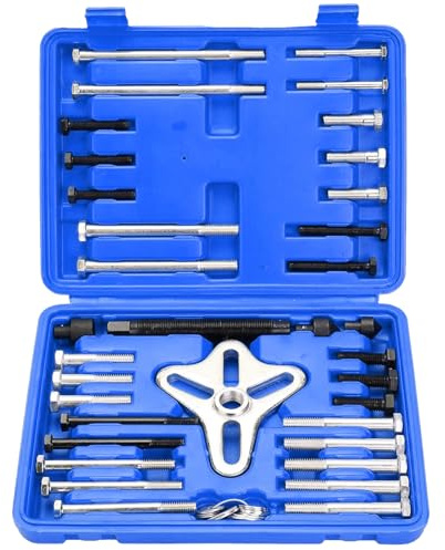 FreeTec 46 TLG Universal Lenkrad Abzieher, 2/3 Armig 35-95mm Lenkradabzieher Polradabzieher Kurbelwellen Riemenscheibe Abzieher Satz Harmonic Balancer Abziehsatz (Blau)