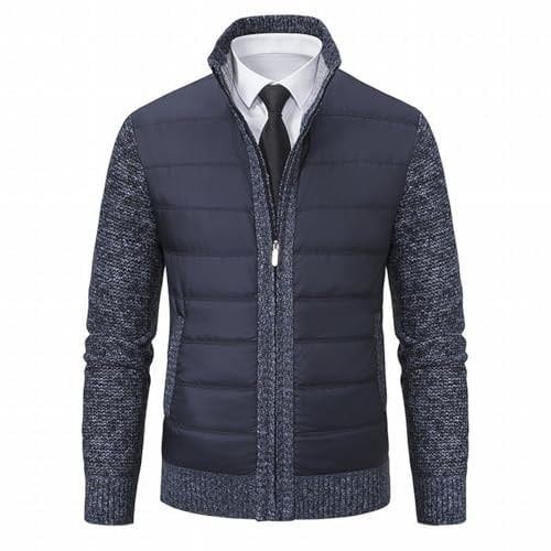 Giacca bomber da uomo a maniche in maglia con cerniera e colletto rialzato, foderato in pile, giacca a blocchi di colore, giacca casual da esterno