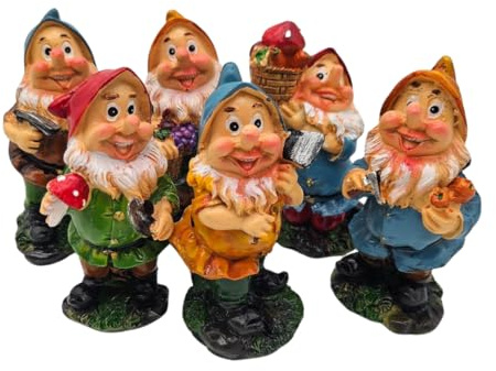 Garden Collection Miniature Resin Gnomes, Set of 6 Decorative Figurines for Outdoor Fairy Garden, Patio, Terrarium, 10 cm Tall