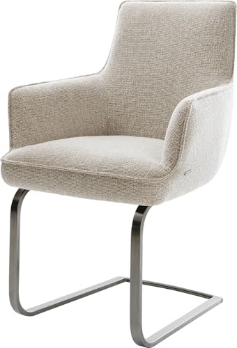 DELIFE Schwingstuhl Heira-Flex mit Armlehnen Freischwinger flach Graphit Webstoff Soft Beige Taschenfederkern