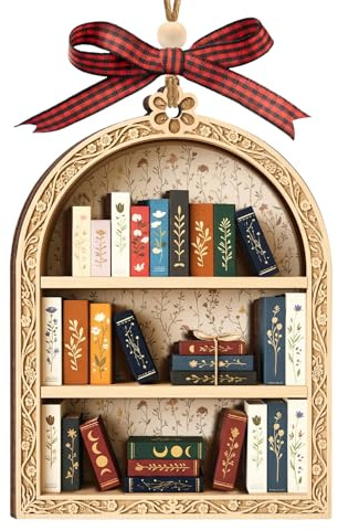 2D Flache Holz-Weihnachtsbücher Ornament, Geschenke für Buchliebhaber, Personalisierte Hängende Dekoration im Bücherregal-Stil, Weihnachtskugel Buch Geschenke for Bibliothekar, Bücherwurm, Lehrer