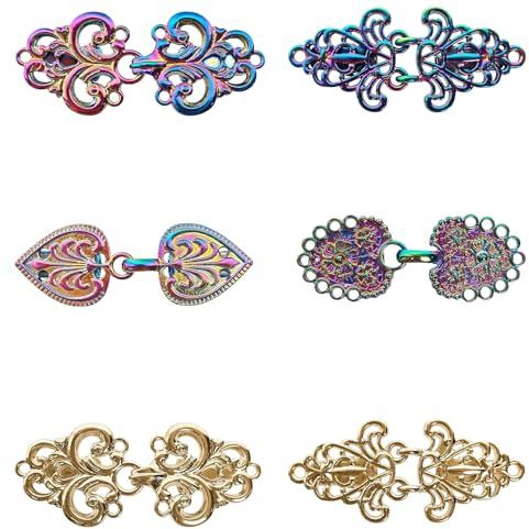 JUNJIEFU Lot de 6 clips vintage pour pull - En alliage | Pour cardigan ou écharpe - Fermetures de col - Pour robe, écharpe, cardigan, cape