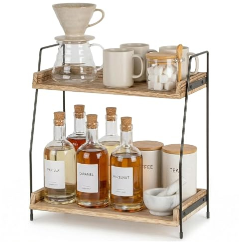 2-Tier Coffee Station Organizer Countertop Wooden Coffee Station Organizer | Kitchen Storage & Organisation, Spice Rack, for Kitchen, Bathroom, Office, Balcony, RV