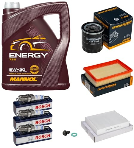 EISENFELS Inspektionspaket enthält 5 L Motoröl Energy 5W-30 Ölfilter Luftfilter Innenraumfilter Zündkerze Verschlussschraube für Aygo_B4_ 1.0 VVT-i