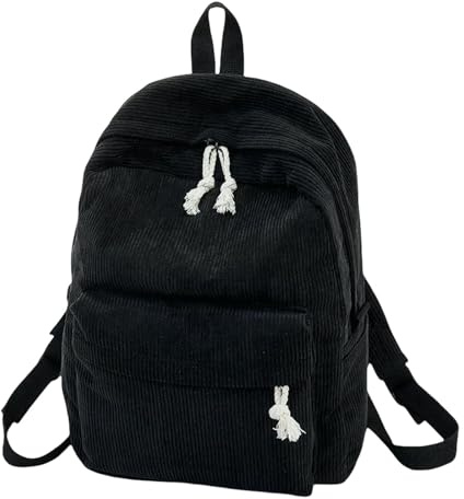 Gyios Rucksack Damen Cord-Schultasche, Campus-Tasche, Personalisierter Reise-einfacher Cord-Rucksack-schwarz