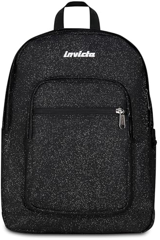 Invicta Zaino Scuola Jelek Shine, Nero, 34 L, Effetto brillantini, Doppio Scomparto, Tasca interna con organizer, Tasca porta pc, Tasca portaborraccia, Scuola media e superiore, Ragazza