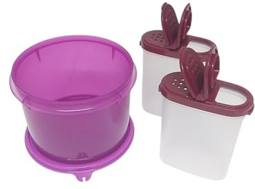 Tupperware Hitparade - Set di 2 saliera e pepiera da 1200 ml, lilla + Air-Lock, 2 x 280 ml, rosso trasparente