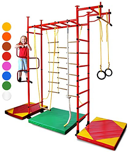 Niro Sportgeräte Sprossenwand Kinderzimmer M3 Rot aufbau ohne Bohren Kletterwand Turnwand Klettergerüst Kinder Indoor Klimmzugstange