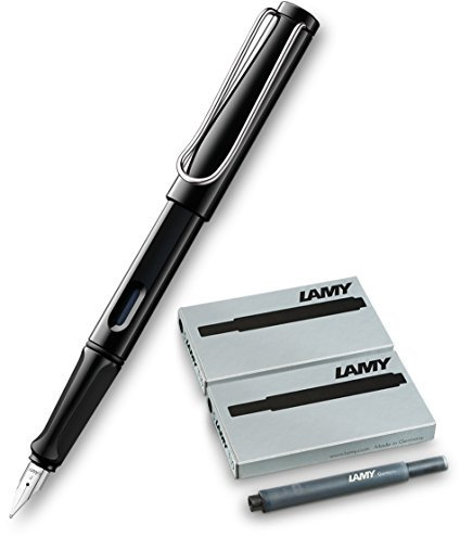 Lamy, Safari, Füllfederhalter, feine Feder, weiß, Schwarz + 10 Patronen Schwarz, Füllfederhalter Safari