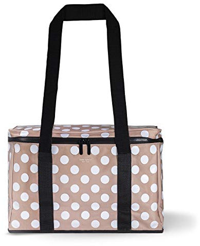 Kate Spade New York Soft Sided Insulated Portable White Polka Dot Large Cooler Bag with Shoulder Straps, Jumbo Dot