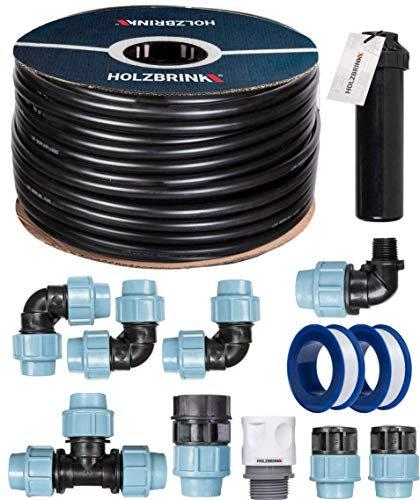 HOLZBRINK Start Set Bewässerungssystem Rasenbewässerung inkl. 30 m LDPE Verlegerohr 25 mm, 1x Versenkregner, HTB-11-1-30
