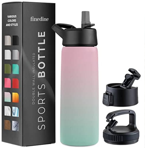 Triple Insulated Stainless Steel Water Bottle with Straw Lid - Flip Top Lid - Wide Mouth Cap (750 ML) Insulated Water Bottles, Keeps Hot and Cold - Great for Hiking & Biking (Dreamy Pink-Green)