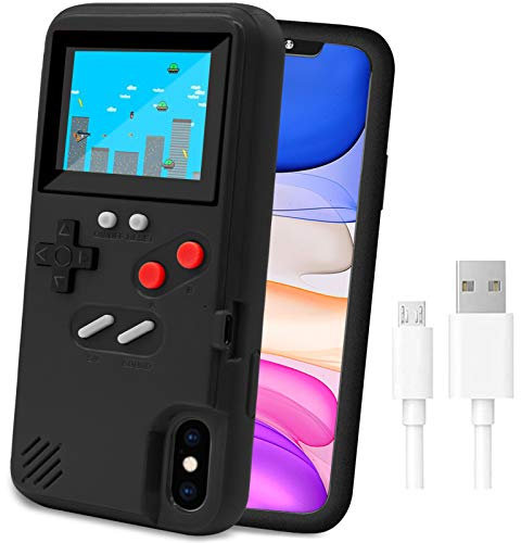 LucBuy Spielekonsolenhülle für iPhone, Schutzhülle mit Eigener Stromversorgung und 36 Spielen,Cooles Farbdisplay,Stoßfeste Videospiel-Handytasche für iPhone X/XS - Schwarz