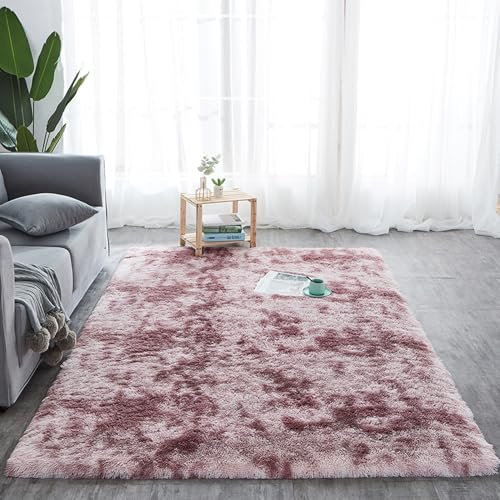 Amazinggirl Hochflor Teppich wohnzimmerteppich Langflor 100 x 160 cm - Teppiche für Wohnzimmer flauschig Shaggy Schlafzimmer Bettvorleger Outdoor Carpet Dunkelrosa mit Muster