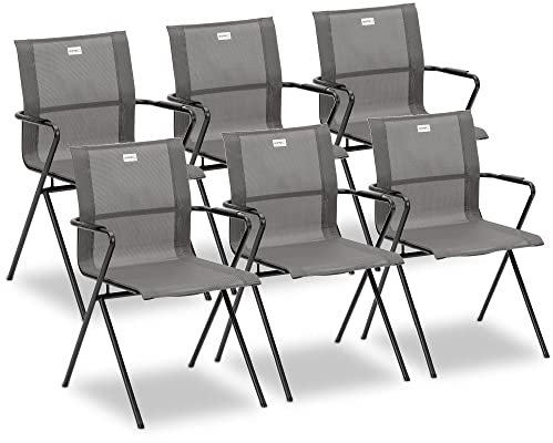 Acamp 6x Gartenstuhl Alpha tex | Gestell aus pulverbeschichtetem Stahlrohr | Rostschutz durch elektrolytisches Beschichtungsverfahren | hochwertiges Acatex-Gewebe | 55x57x83 cm | wetterfest, stapelbar