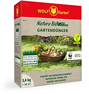 Wolf-Garten - Natura Bio Gartendünger NG 3,4 für 50m²; Verpackung aus Recycling Graspapier