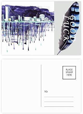 Postkarten-Set, Motiv: Sternenhimmel, moderne Stadt, Aquarell, Glück, Federn, 20 Stück