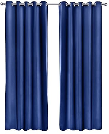 Emma Barclay Cali Curtains - Soft Plain Eyelet & Pencil Pleat Curtain Pair for Bedroom & Living Room (Navy, W 66 x L 72 (2 Panels), Eyelet)