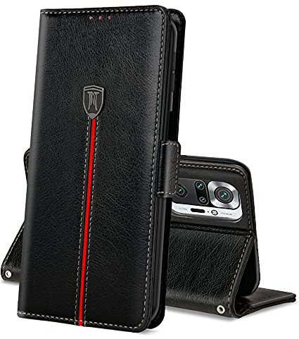 Hülle für Xiaomi Redmi Note 10 Pro /Redmi Note 10 Pro Max, Magnet Ledertasche Handyhülle, Klapp Leder Schutzhülle, Flip TPU Bumper Bookcase, Cover für Redmi Note 10 Pro Max /Redmi Note 10 Pro Schwarz