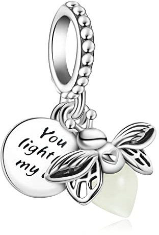 Annmors Firefly Charm Glow in the Dark Glühwürmchen 925 Sterling Silver Pendant for Bracelet Necklace,Birthday Mother's day Jewelry Gifts for Women Girl