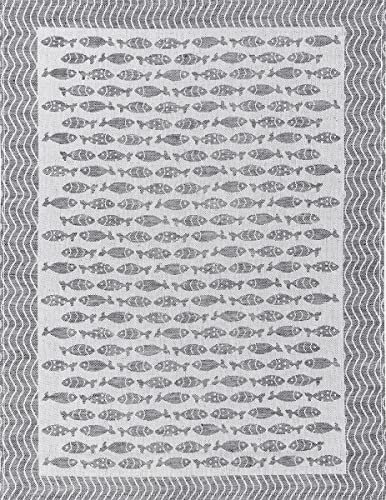 KRACHT Geschirrtuch Jacquard Halbleinen Little Fish Fische grau 50x70 cm