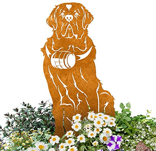Terma Stahldesign Edelrost Hund Verschiedene Rassen, Handmade Germany, tolle gartendeko aus Rost-Metall, deko rostoptik, Rostfiguren Tiere, rostfiguren Garten, Rostdeko (Bernhardiner)