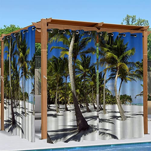 Syhi Qlty Rideaux D'extérieur Imperméable Rideau Occultant Thermiques Paravent Exterieur pour Pergola Cabane Jardin Terrasse Carport - 2 Pièces 132 x 213 cm, Palmier Tropical 3D