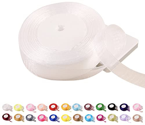 POPOYU Chiffonband Weiß,40mmx45m Organzaband Weiss Schleifenband Hochzeit Geschenkband Hochzeit Tüllband Transparent Satinband Weiß für Weihnachten Hochzeit Taufe Geburtstag