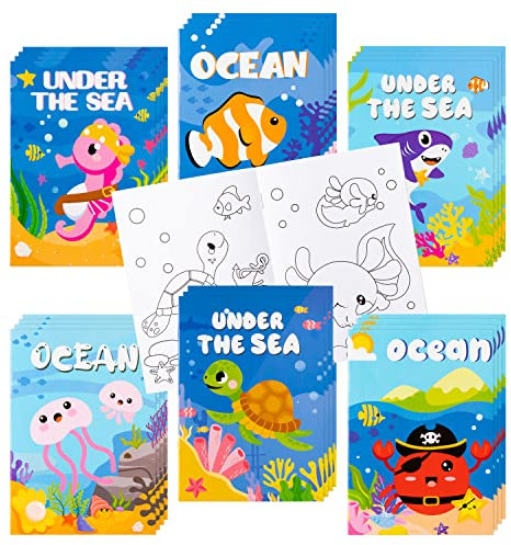 ANGOLIO Meerestiere Malbücher für Kinder- 24 Stück DIY Kunst Bilder zum Ausmalen, Unterwasser Ausmalbücher Ozean Meerjungfrau Qualle Muster für Schule Pädagogische Aktivität Versorgung Party Geschenk