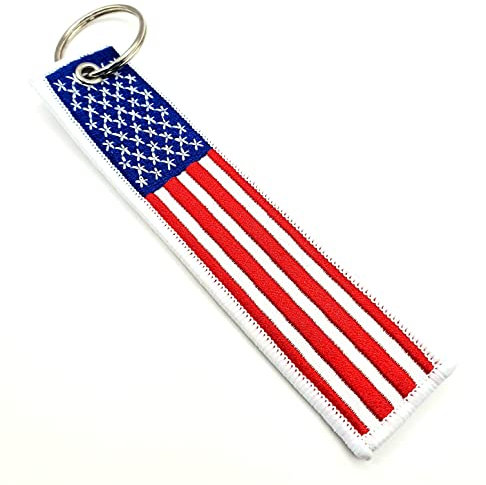 SNS Components Schlüsselanhänger mit USA-Flagge, Sterne und Streifen, gewebt, bestickt, Gepäckanhänger, Schlüsselanhänger, Schwarz , One size