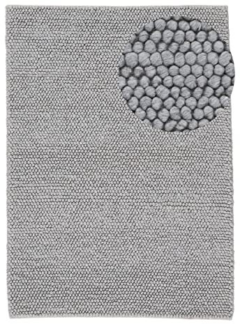 carpetfine Wollteppich Calo weicher Filzkugel-Teppich Hellgrau 200x290 cm für Wohnzimmer, Schlafzimmer & Kinderzimmer