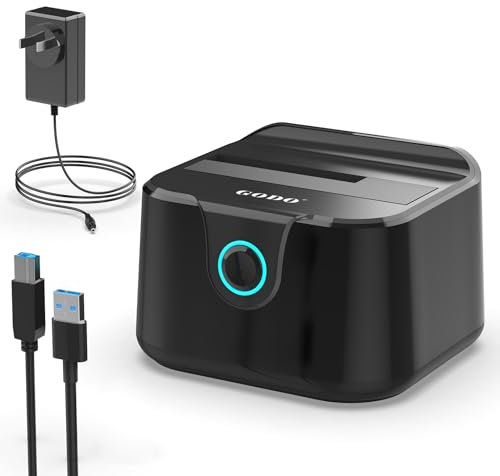 GODO Docking station per disco rigido singolo da USB 3.0 a SATA III per SSD HDD da 1,5/3,5, dock per disco rigido esterno con UASP (5 Gbps), supporto per cloni offline e massimo fino a 18 TB, nero…