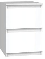 CDF Nachttisch M2 Malwa, Nachtschrank | Farbe: Weiß gläzend | Ideal für Schlafzimmer, Kinderzimmer, Teenager | Einfache Montage | Zwei geräumige Schubladen | Grifflose Schubladen