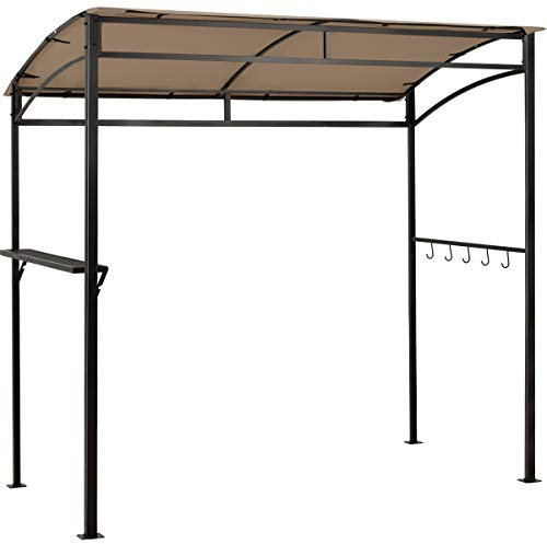 COSTWAY BBQ Shelter, Outdoor Barbecue Canopy with Serving Shelf and Storage Hooks, Metal Frame Grill Gazebo Sunshade Awning for Garden Patio Party (Brown, 216 x 108cm, no Extra Shadow)